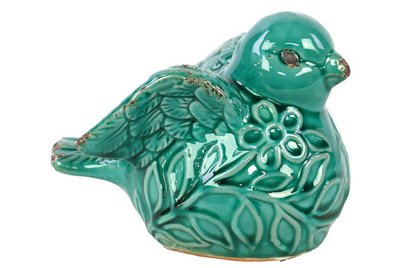 Antiquated Delightful Flying Ceramic Bird with Beautiful Motif in Turquoise