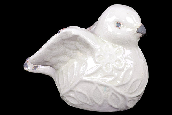 Antiquated Delightful Flying Ceramic Bird with Beautiful Motif in White