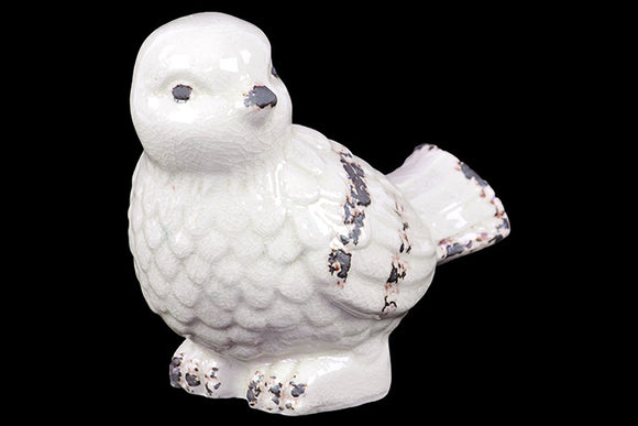 Weathered Effect Chic and Adorable Ceramic Bird with Glossy Finish in White