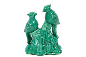 Two Charming and Sweet Twittering Ceramic Birds on Stand in Turquoise