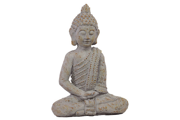 Uniquely Carved Sitting Cement Buddha White