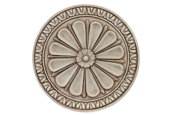 Wheel Cement Wall Décor Embellished with Beautiful Flower Motifs and Patterns in Sandstone