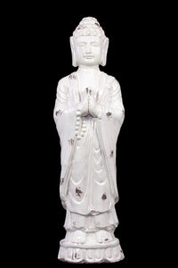 Serene and Glorious White Ceramic Polished Standing Buddha