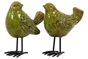 Attractive Ceramic Bird Set of Two Standing and Tweeting in Green Color