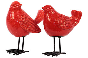 Attractive Ceramic Bird Set of Two Standing and Tweeting in Red