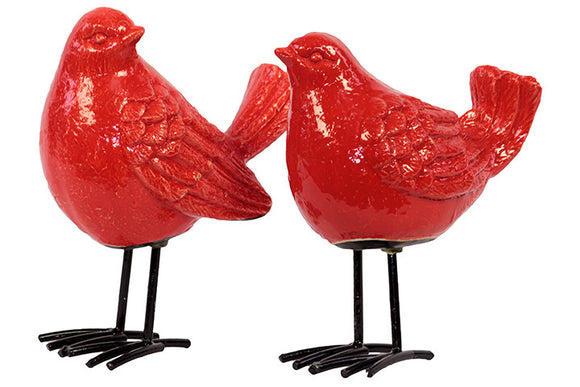 Attractive Ceramic Bird Set of Two Standing and Tweeting in Red