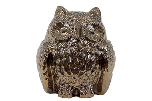 Captivating and Attractive Ceramic Hooting Owl in Gold Finish