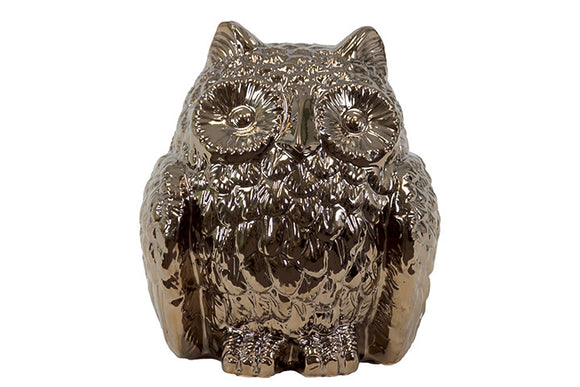 Captivating and Attractive Ceramic Hooting Owl in Gold Finish