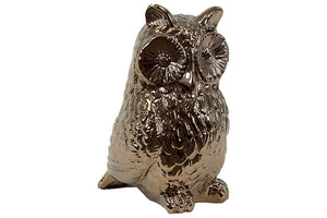 Hypnotizing and Mesmerizing Ceramic Hooting Owl in Gold Finish