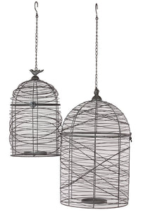 Elegantly Meshed Hanging Metal Wire Bird Cage Set of Two