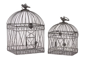 Magnificent and Elegantly Crafted Metal Bird Cage Set of Two with Handle Attached