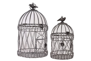 Magnificent and Elegantly Crafted Round Based Metal Bird Cage Set of Two with Handle