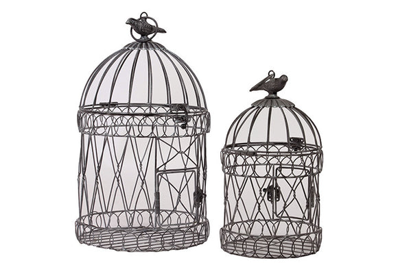 Magnificent and Elegantly Crafted Round Based Metal Bird Cage Set of Two with Handle