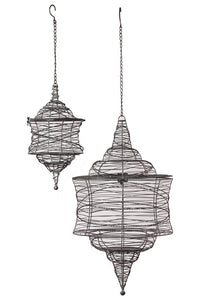 Modern and Exceptional Hanging Metal Lantern Set of Two