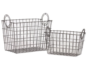 Attractive Rectangular Shape Wire Meshed Basket with Circular Side Handles Set of Two