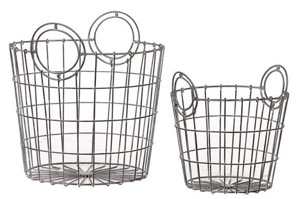 Charming French Market Bag Replica Metallic Wire Mesh Basket Set of Two