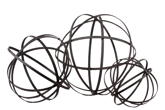 Mesmerizing Showpiece Metal Sphere of 5 Flattened Circles Set of Three