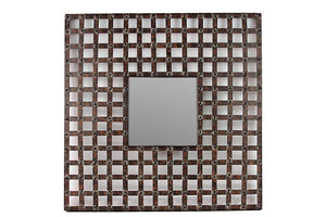 Square Shaped Metal Mirror Wall Décor with Meshed Design Border