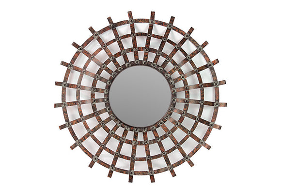 Circular Shaped Spider Web Design Meshed and Hammered Metal Frame Mirror Wall décor