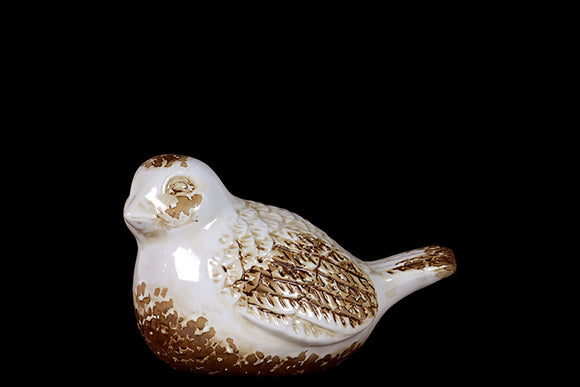 Adorable Antique Ceramic Bird Decorative in White and Brown