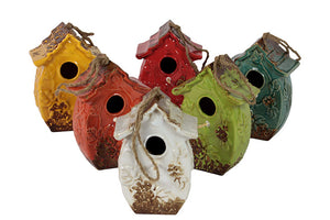 Charming and Sweet Hut Shaped Ceramic Bird Feeder Assortment Set of Six with Flower Motifs