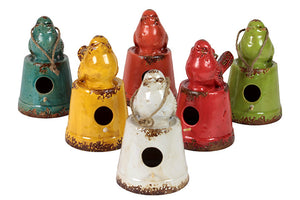 Ceramic Bird Feeder Assortment Set of Six with Bird Figurine