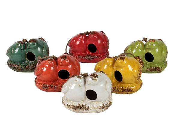 Ceramic Bird Feeder Featuring Two Lovebirds Assortment Set of Six