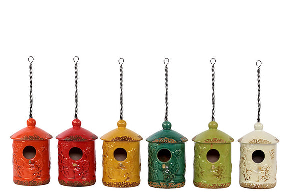 Hanging Hut Shaped Ceramic Bird Feeder Assortment of Six Colors