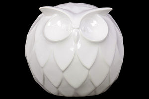 Spherical Ceramic Owl with Big Hypnotizing Eyes in White (Large)