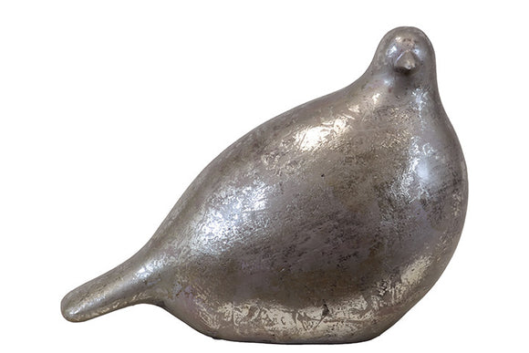 Modern and Distinctive Ceramic Bird in Silver Leaf Finish (Large)