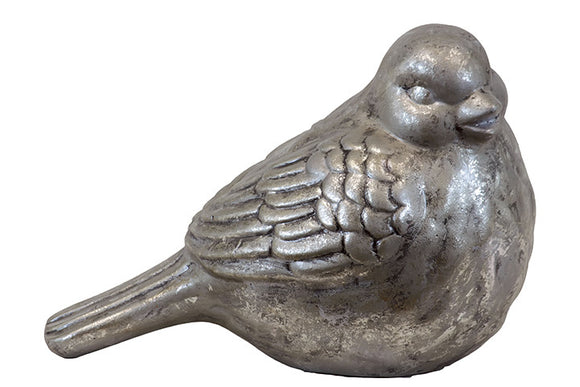 Antiquated and Adorable Chirping Ceramic Bird in Silver Finish