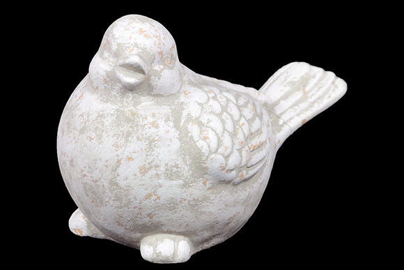 Cute Ceramic Bird Figurine in Green and White Finish