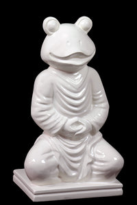 Contemporary Human Body Sitting Ceramic Glossy White Frog