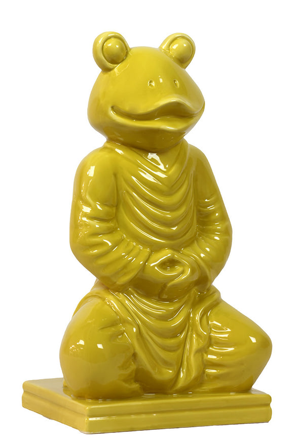 Ceramic Buddhist Monk Frog in Yoga Posture with Arms Folded in Yellow