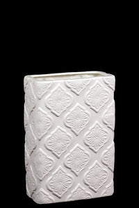 Elegant Square Shaped Ceramic Vase with Small Square Designs in White