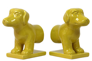 Set of Two Cute and Charming Ceramic Dog Bookends in Yellow Color