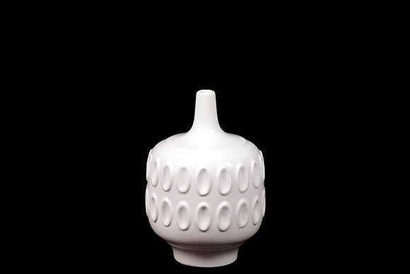 Modern and Elegant Ceramic Vase with Narrow Mouth and Base in White (Small)