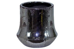 Elegant Silver Plated Ceramic Planter with Round Base and Wide Mouth