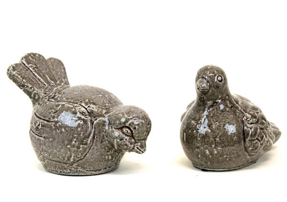 Ceramic Set of Two Adorable Birds in Silver Color