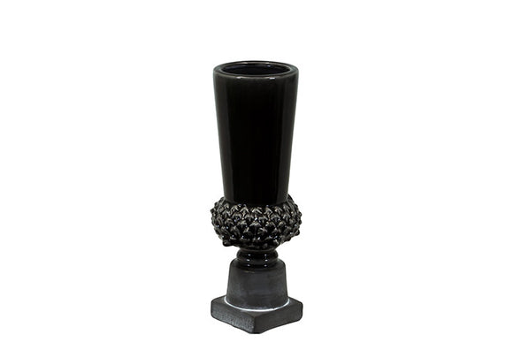 Stylish Ceramic Urn with Wide Mouth and Elegant Stand in Black (Small)