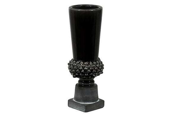 Stylish Ceramic Urn with Wide Mouth and Elegant Stand in Black (Large)