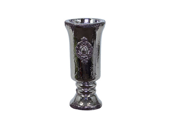 Elegant and Glossy Cup Shaped Ceramic Urn in Silver (Small)