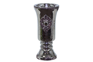 Elegant and Glossy Cup Shaped Ceramic Urn in Silver (Large)