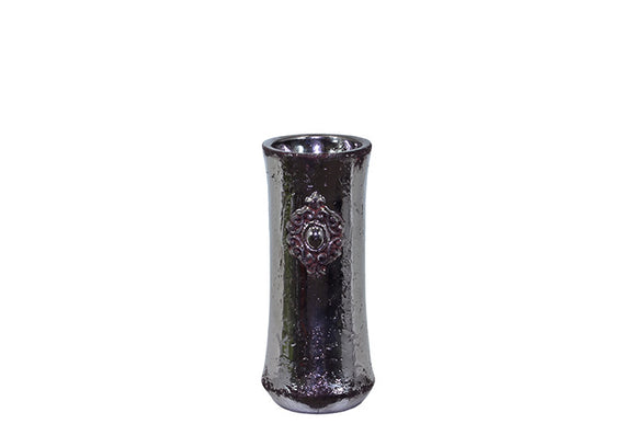 Elegant and Glossy Cylindrical Shaped Ceramic Vase in Silver (Small)