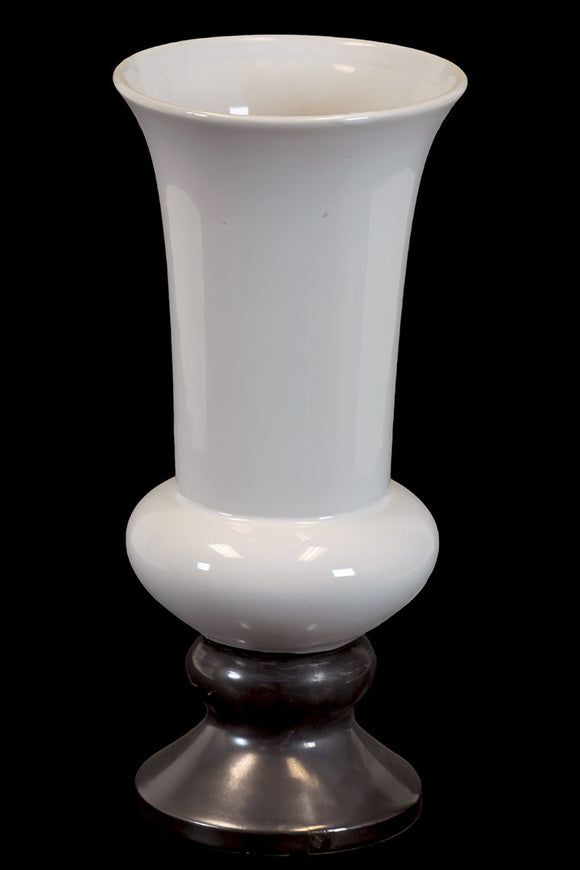 Broad and Long Neck White Colored Ceramic Vase with Black Round Base (Large)