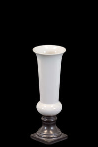 Broad and Long Neck White Colored Ceramic Vase with Black Square Base (Small)