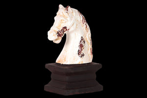 Antique Horse Head Ceramic White on Brown Stand