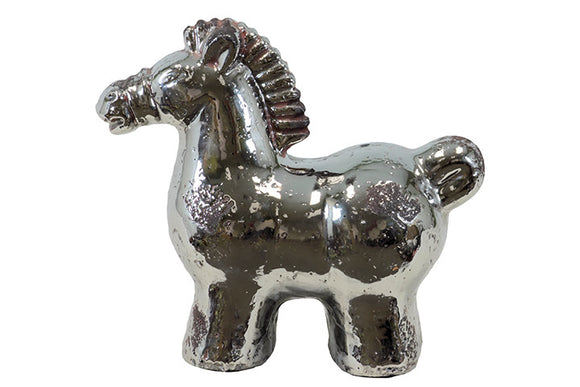 Majestic Ceramic Trojan Horse Figurine in Antique Silver