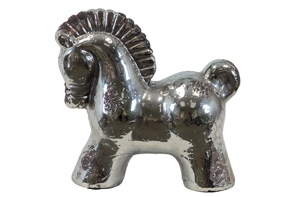 Aorable Ceramic Trojan Horse Figurine in Antique Silver