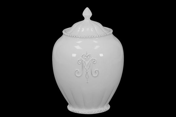 Beautiful and Glossy Ceramic Canister with Lid in White